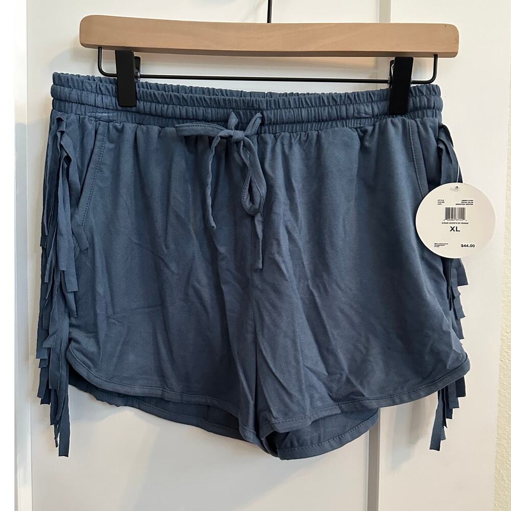 Love By Design Shorts Blue Polyester Fringe‎ Lounge Drawstring Casual Women's XL